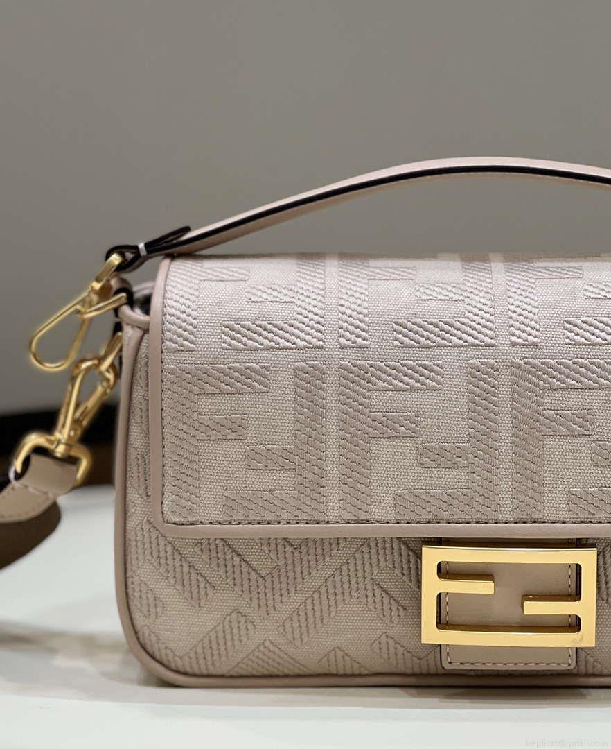 Fendi 8BR600 Baguette Medium Pink bag with FF embroidery