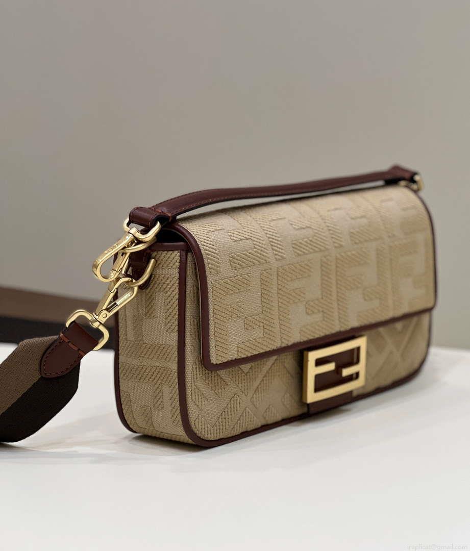 Fendi 8BR600 Baguette Medium Apricot bag with FF embroidery