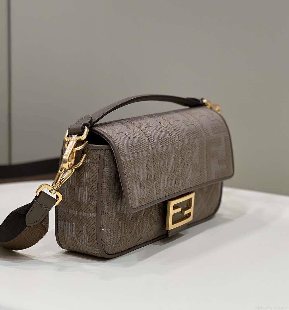Fendi 8BR600 Baguette Medium Brown bag with FF embroidery