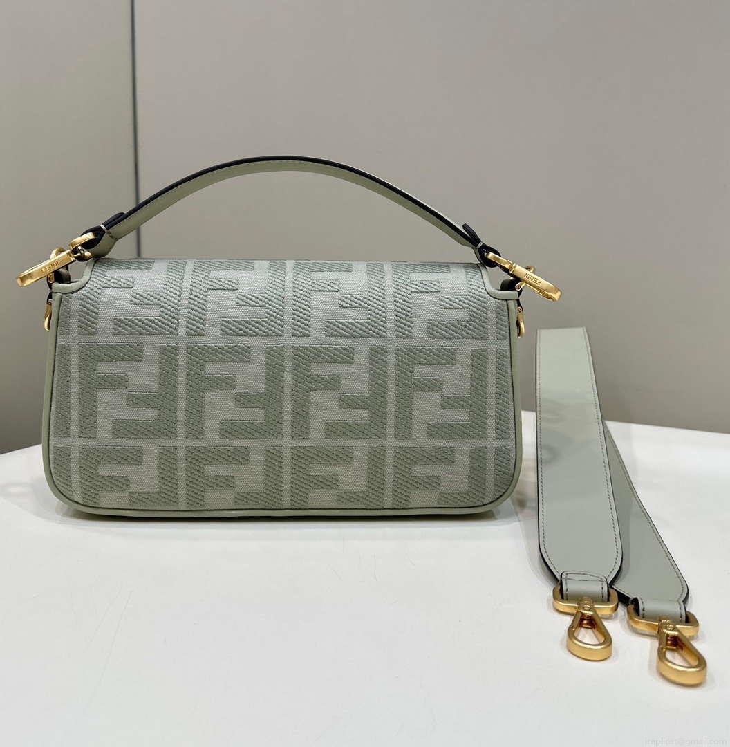 Fendi 8BR600 Baguette Medium bag with FF embroidery Light green 0159A