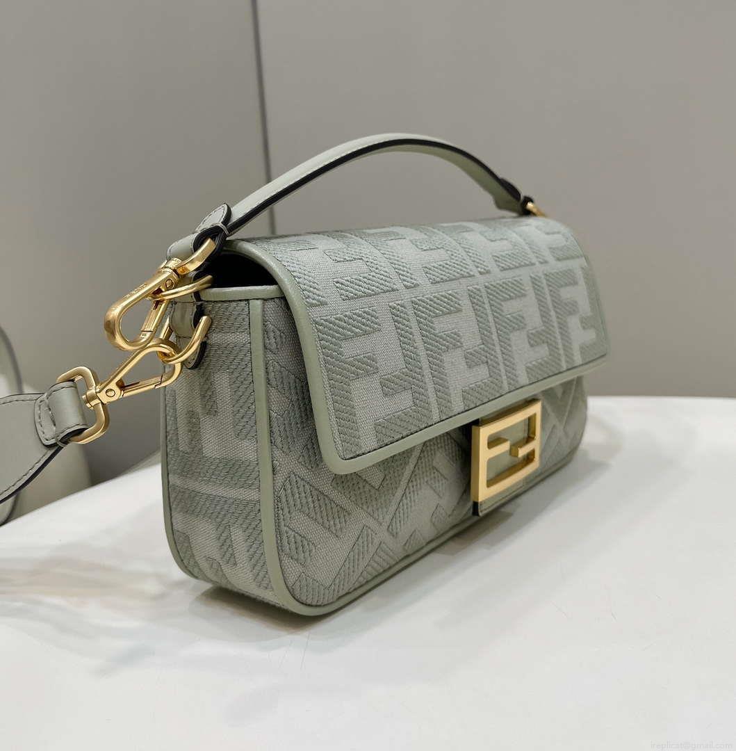 Fendi 8BR600 Baguette Medium bag with FF embroidery Light green 0159A