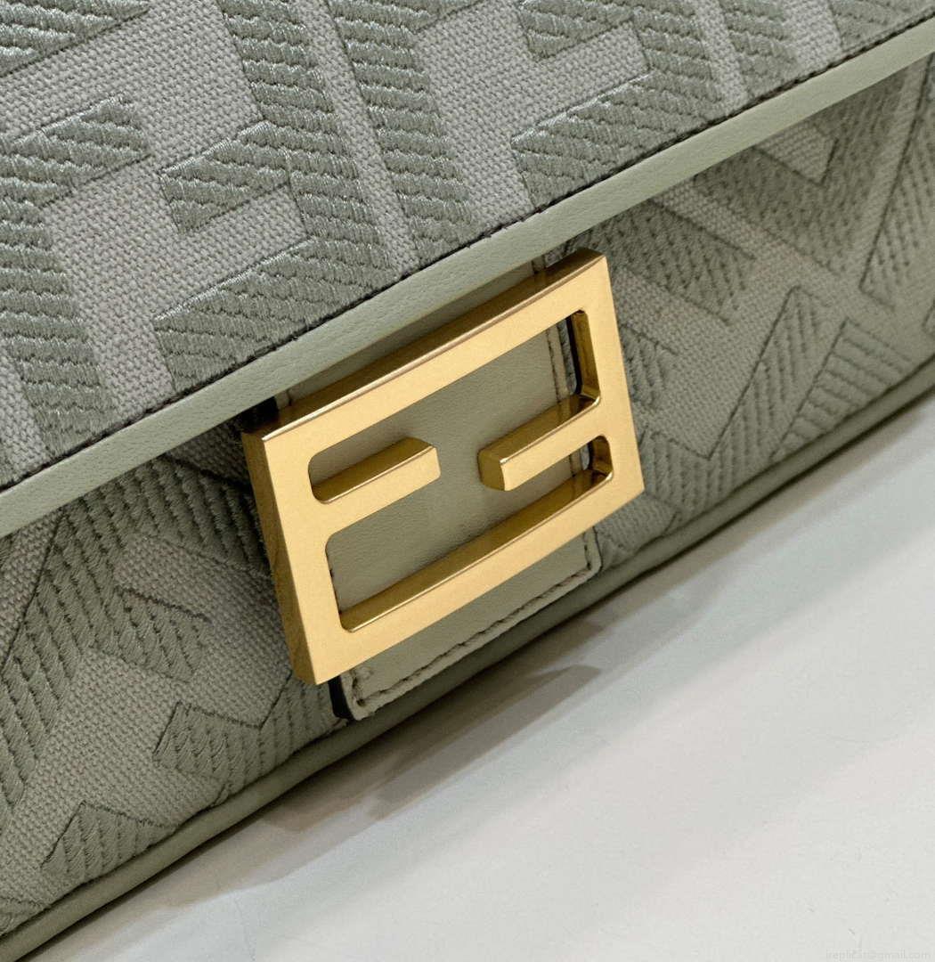 Fendi 8BR600 Baguette Medium bag with FF embroidery Light green 0159A