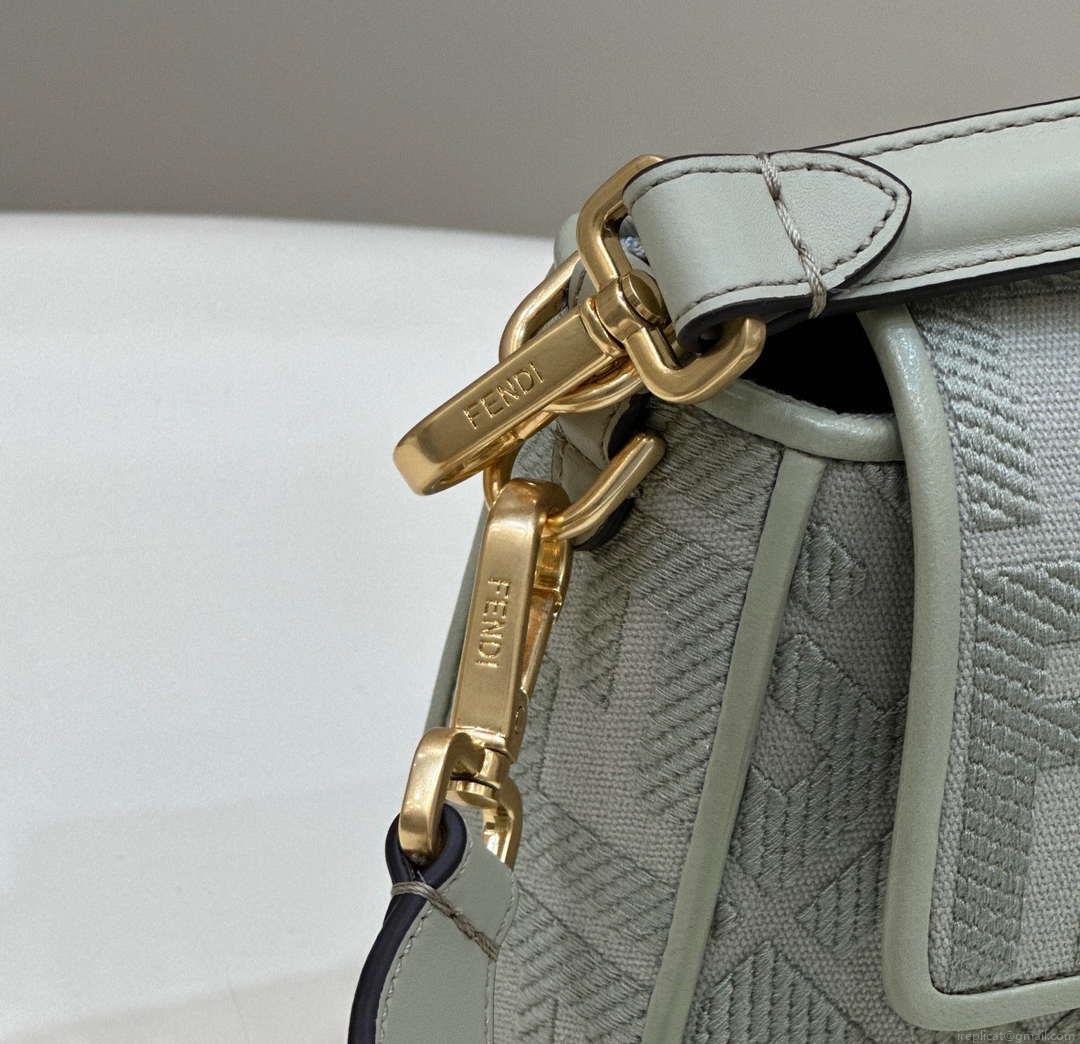 Fendi 8BR600 Baguette Medium bag with FF embroidery Light green 0159A