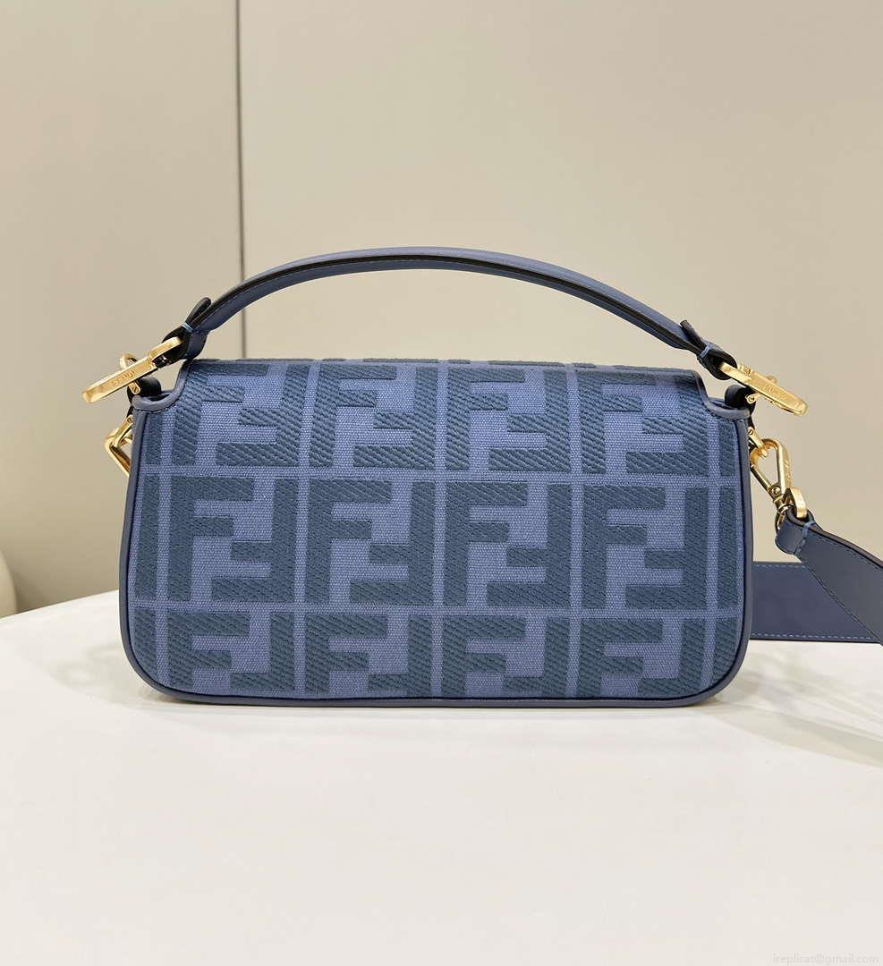 Fendi 8BR600 Baguette Medium bag with FF embroidery Sky Blue 0159A