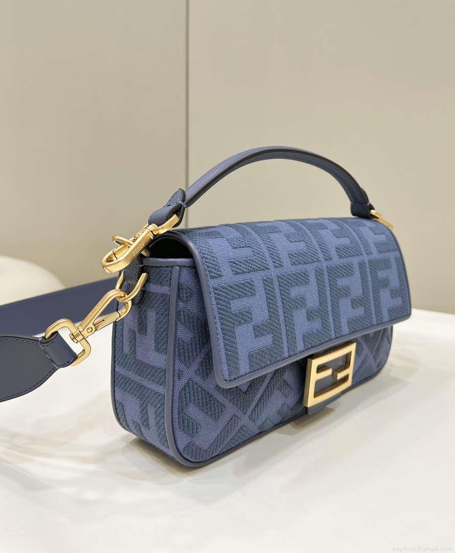 Fendi 8BR600 Baguette Medium bag with FF embroidery Sky Blue 0159A