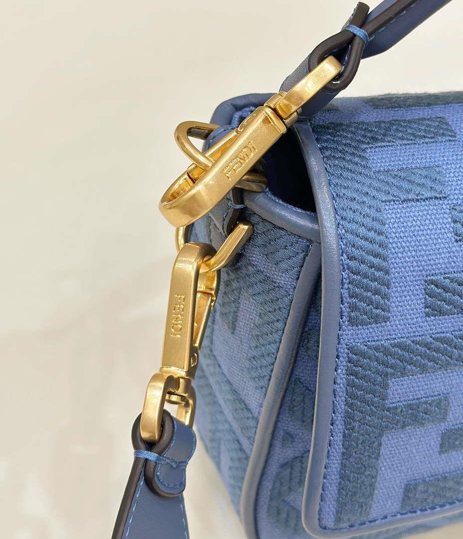 Fendi 8BR600 Baguette Medium bag with FF embroidery Sky Blue 0159A