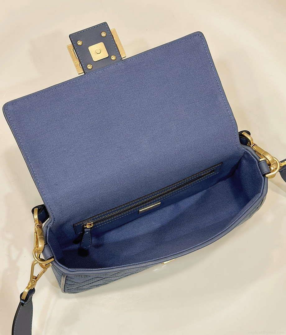 Fendi 8BR600 Baguette Medium bag with FF embroidery Sky Blue 0159A