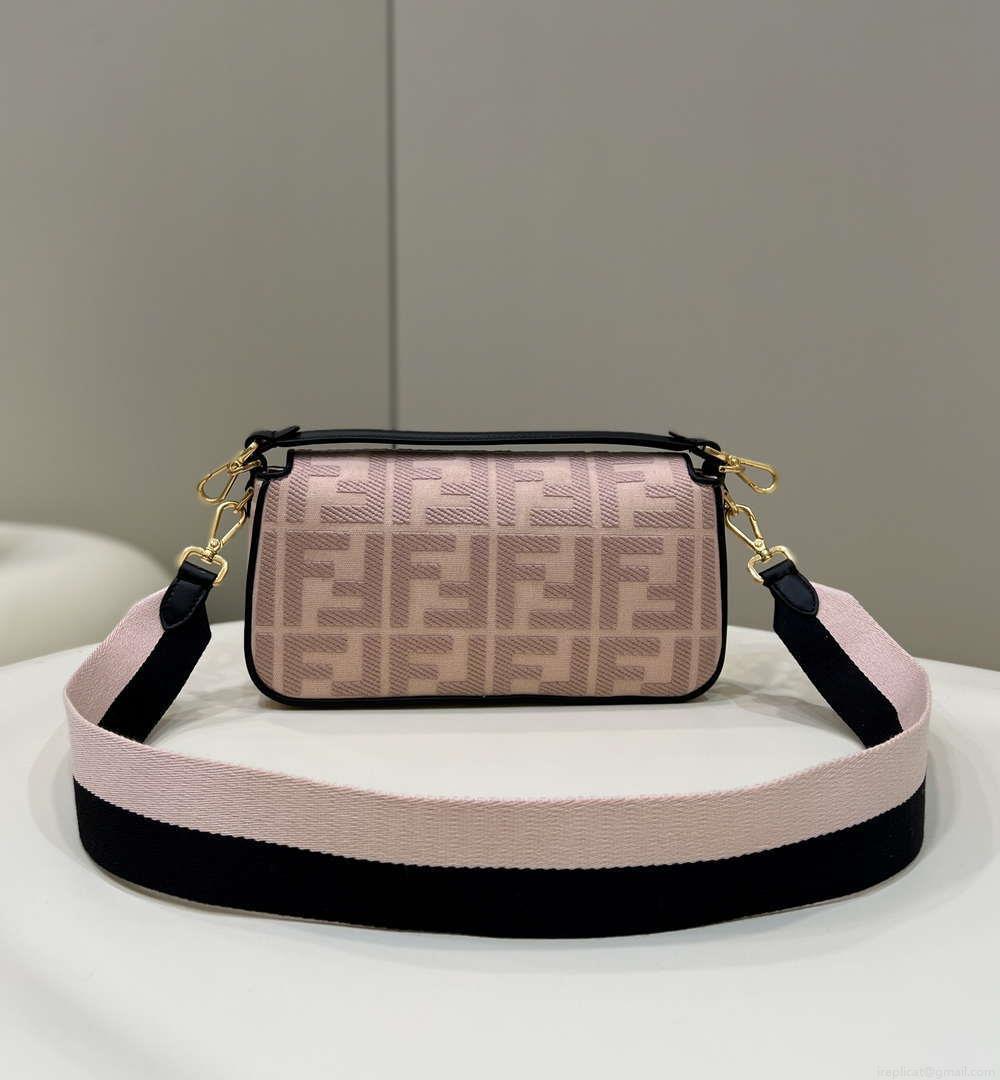 Fendi 8BR600 Baguette Medium bag with FF embroidery 0159AM Pink with Black