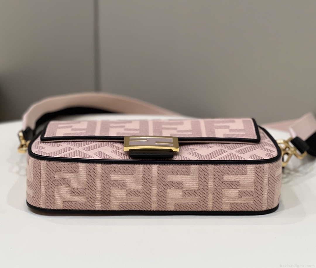 Fendi 8BR600 Baguette Medium bag with FF embroidery 0159AM Pink with Black