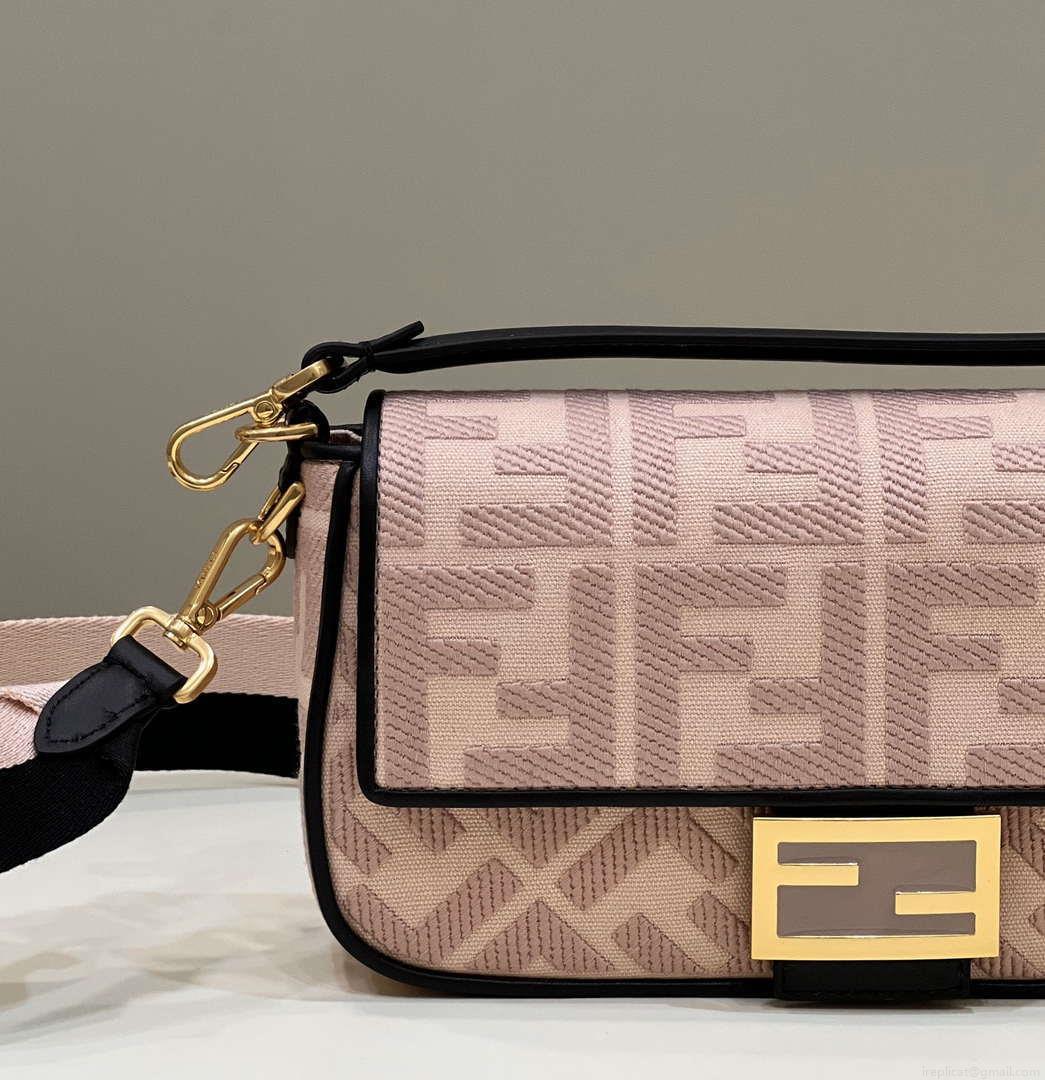 Fendi 8BR600 Baguette Medium bag with FF embroidery 0159AM Pink with Black