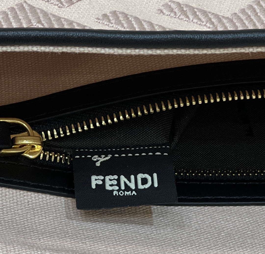 Fendi 8BR600 Baguette Medium bag with FF embroidery 0159AM Pink with Black
