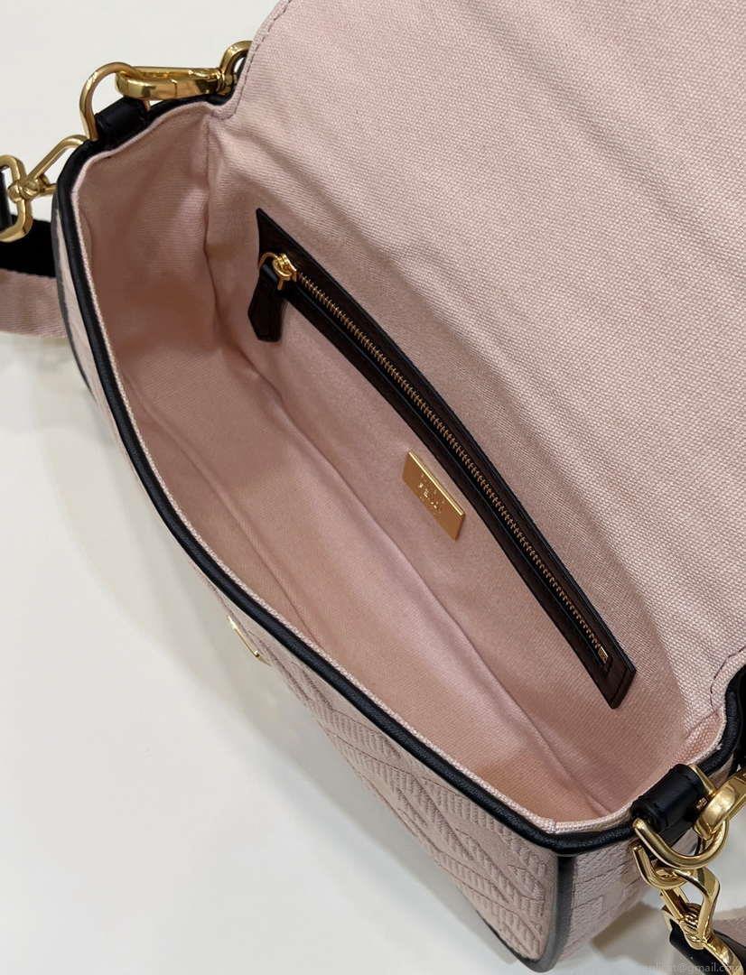 Fendi 8BR600 Baguette Medium bag with FF embroidery 0159AM Pink with Black