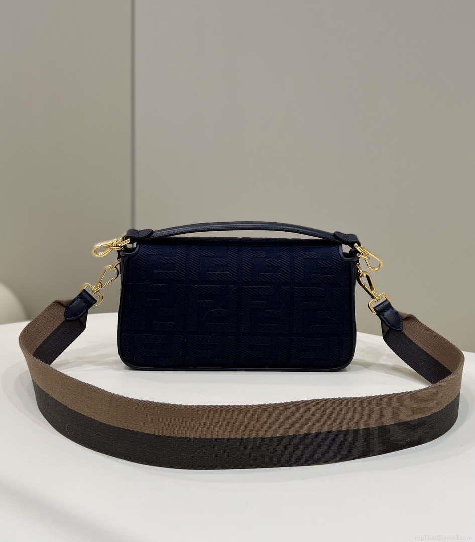 Fendi 8BR600 Baguette Medium bag with FF embroidery 0159AM Navy Blue