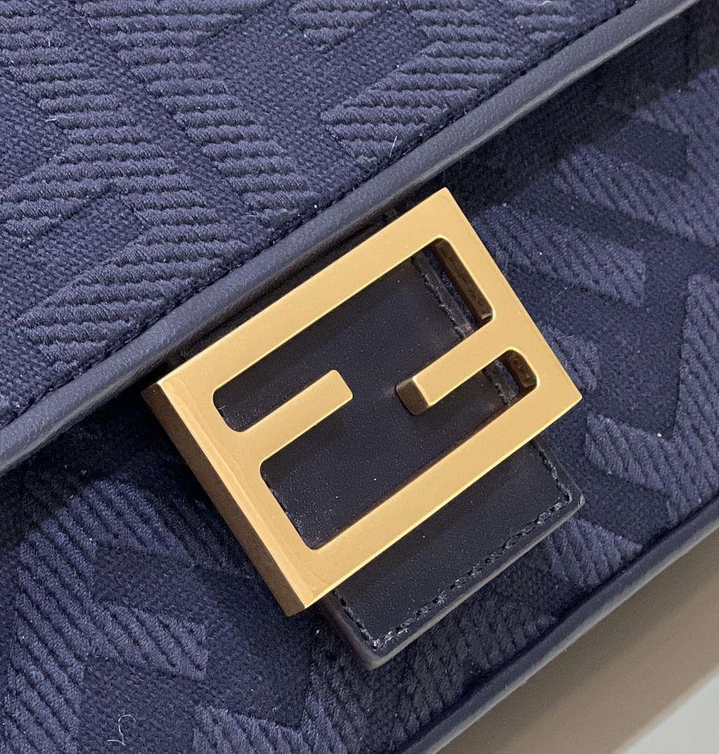 Fendi 8BR600 Baguette Medium bag with FF embroidery 0159AM Navy Blue