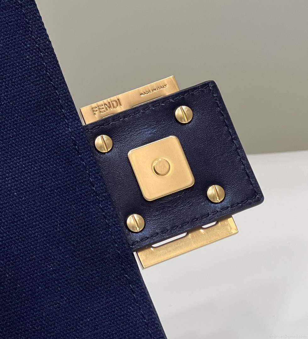 Fendi 8BR600 Baguette Medium bag with FF embroidery 0159AM Navy Blue