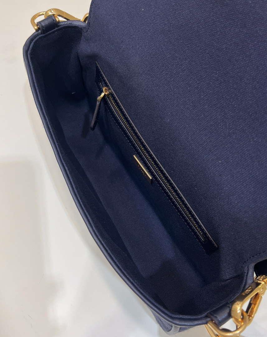Fendi 8BR600 Baguette Medium bag with FF embroidery 0159AM Navy Blue
