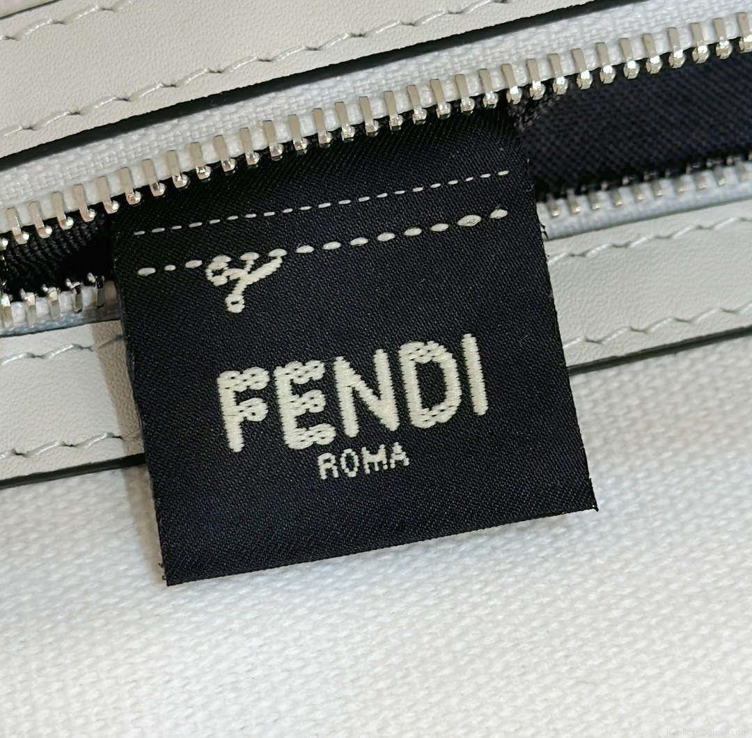 Fendi 8BR600 Baguette Medium bag with FF embroidery 0159AM White and Black