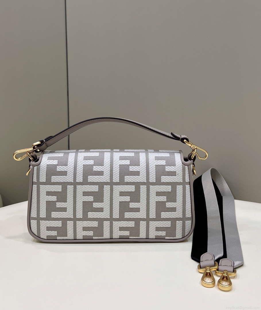Fendi 8BR600 Baguette Medium bag with FF embroidery 0159AM Gray