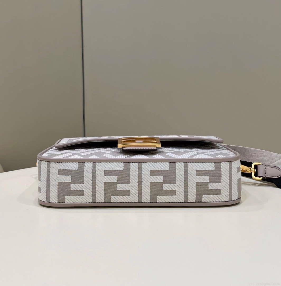 Fendi 8BR600 Baguette Medium bag with FF embroidery 0159AM Gray