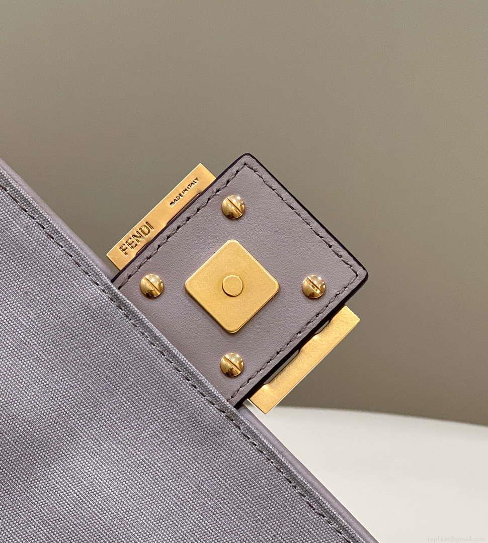 Fendi 8BR600 Baguette Medium bag with FF embroidery 0159AM Gray