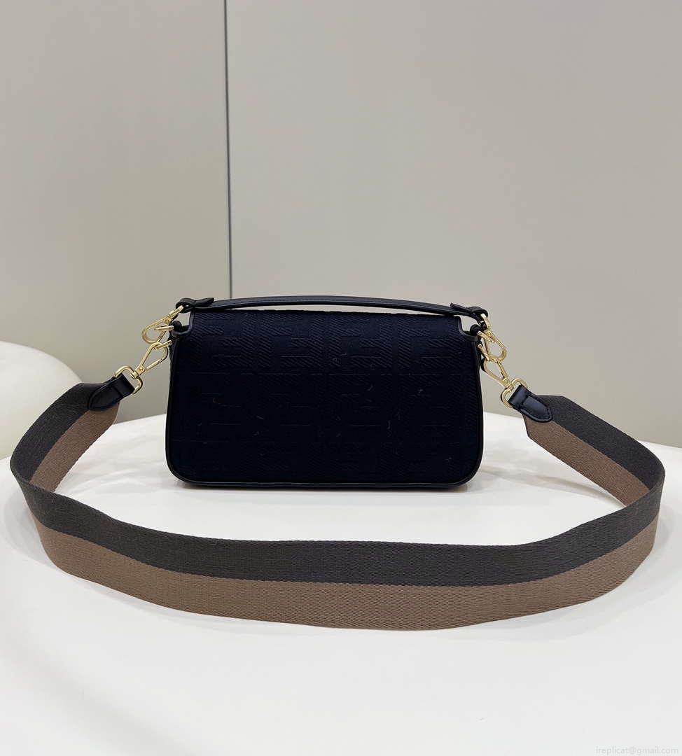 Fendi 8BR600 Baguette Medium bag with FF embroidery 0159A Black