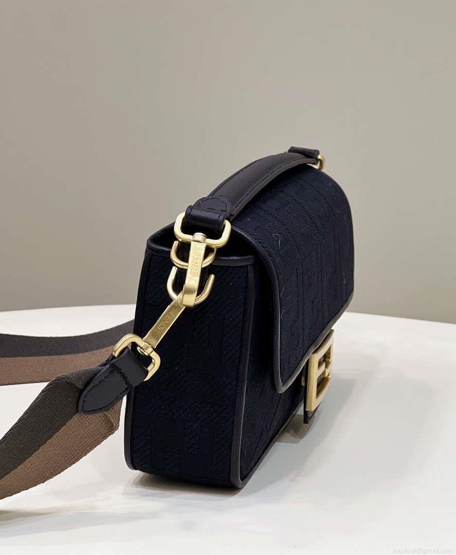Fendi 8BR600 Baguette Medium bag with FF embroidery 0159A Black