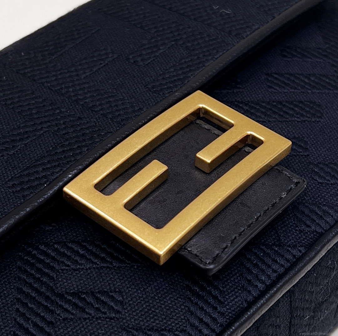 Fendi 8BR600 Baguette Medium bag with FF embroidery 0159A Black