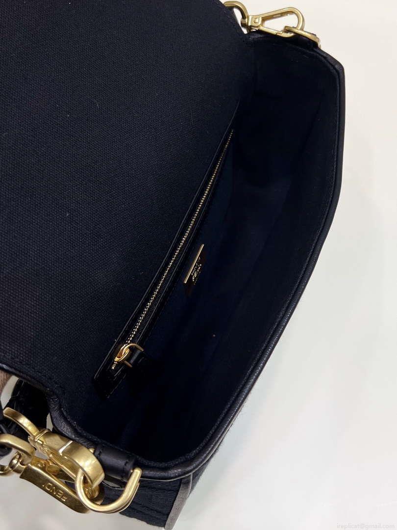 Fendi 8BR600 Baguette Medium bag with FF embroidery 0159A Black