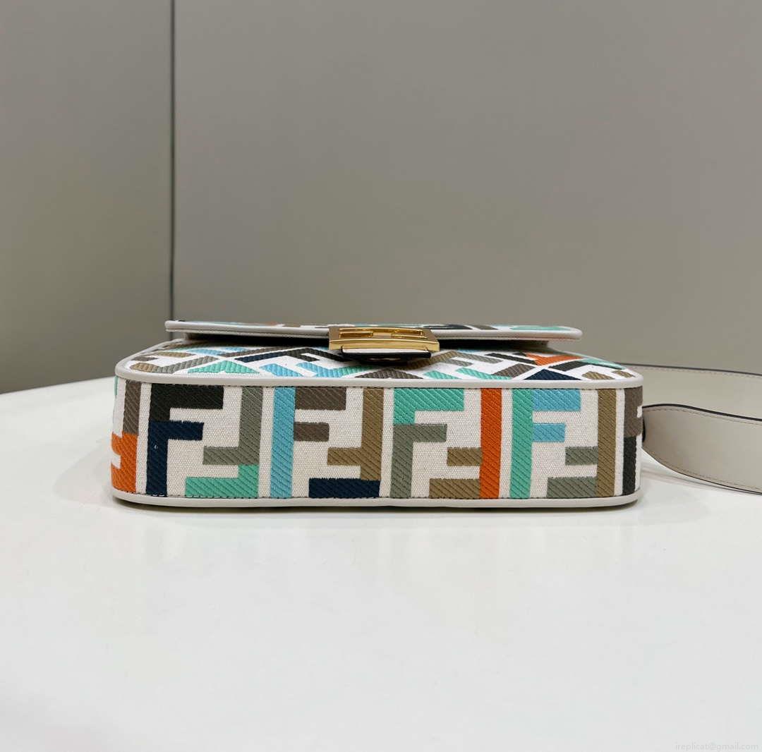 Fendi 8BR600 Baguette Medium Multicolour canvas bag with FF embroidery 0159A