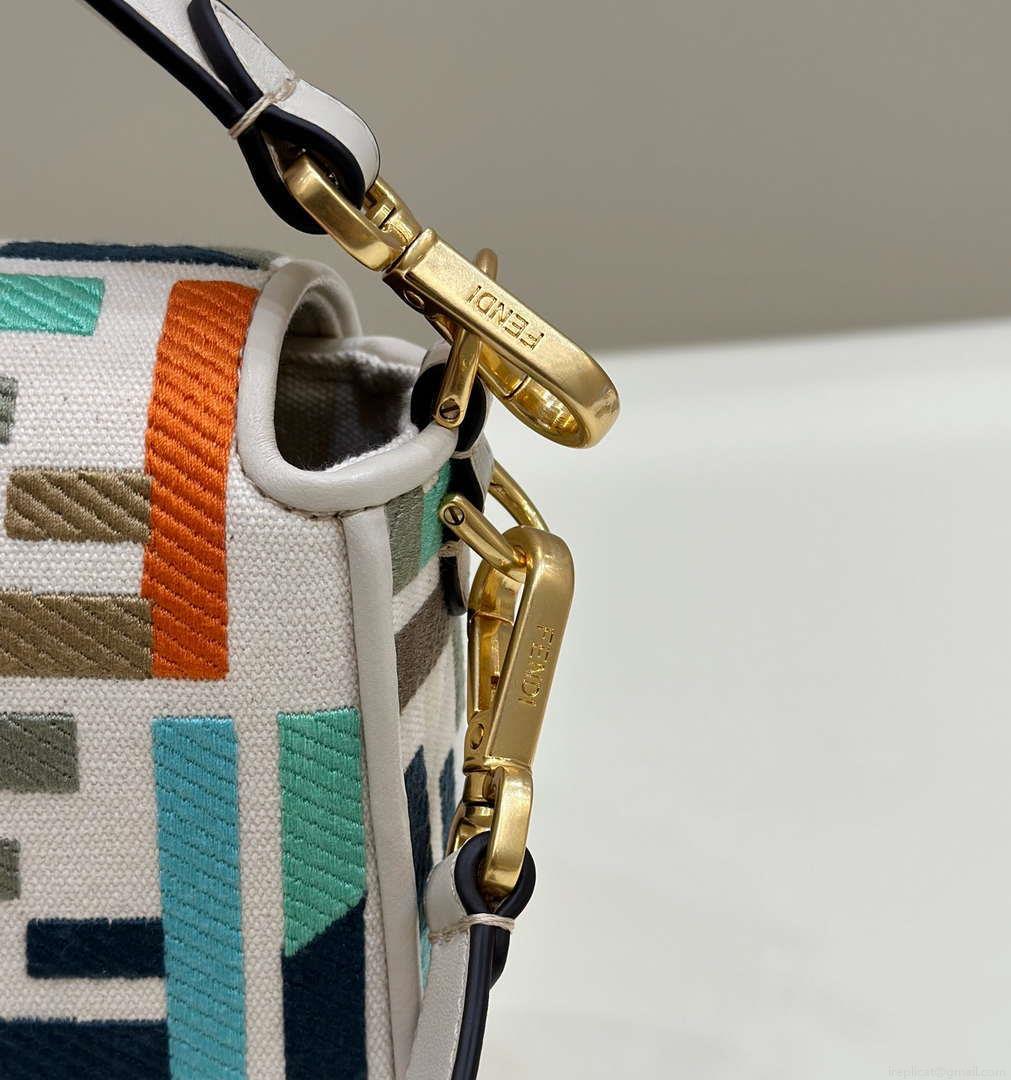 Fendi 8BR600 Baguette Medium Multicolour canvas bag with FF embroidery 0159A
