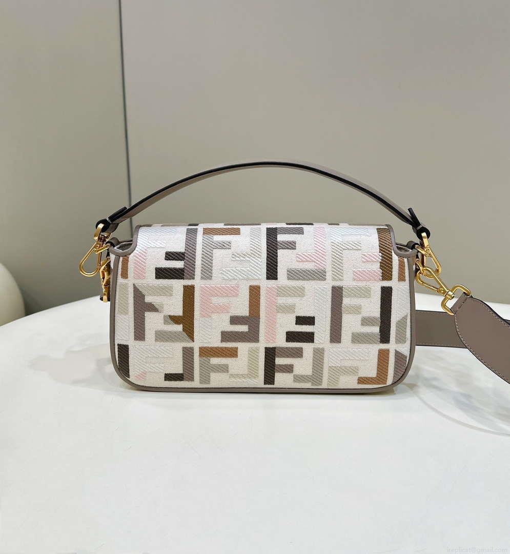 Fendi 8BR600ANH4F1LF5 Baguette Medium Multicolour canvas bag with FF embroidery 0159B