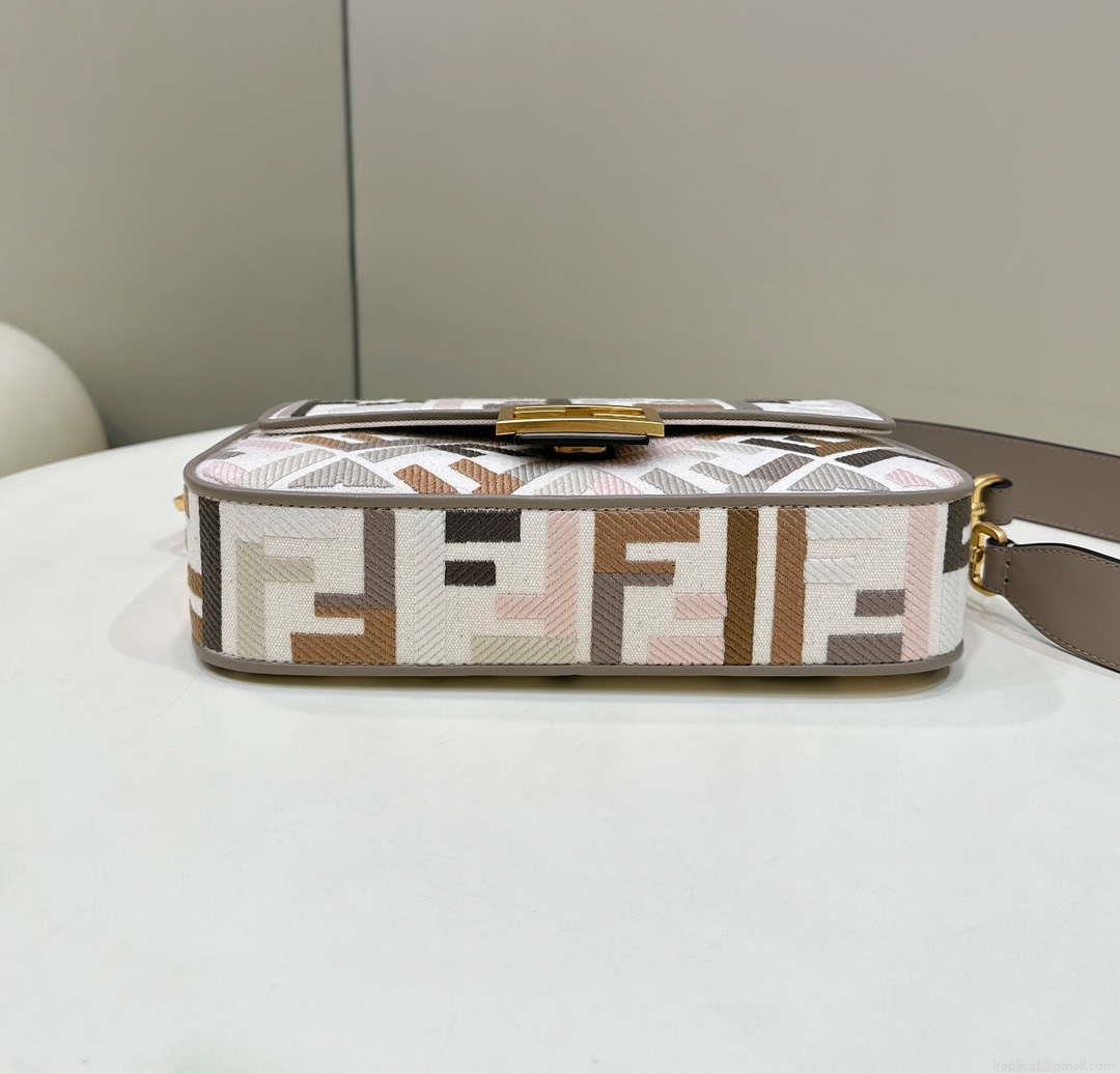 Fendi 8BR600ANH4F1LF5 Baguette Medium Multicolour canvas bag with FF embroidery 0159B