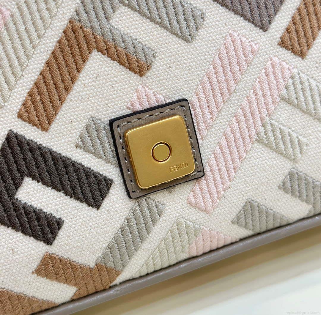 Fendi 8BR600ANH4F1LF5 Baguette Medium Multicolour canvas bag with FF embroidery 0159B
