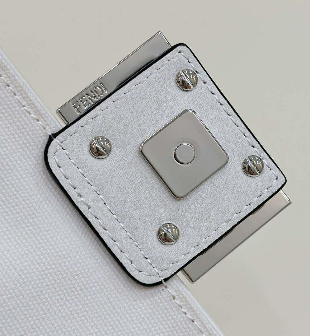 Fendi 8BS017 Mini Baguette White and black canvas bag with FF embroidery 0159BS