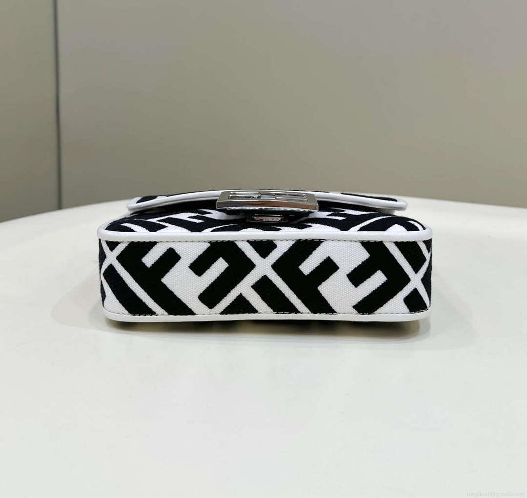 Fendi 8BS017 Mini Baguette White and black canvas bag with FF embroidery 0159BS
