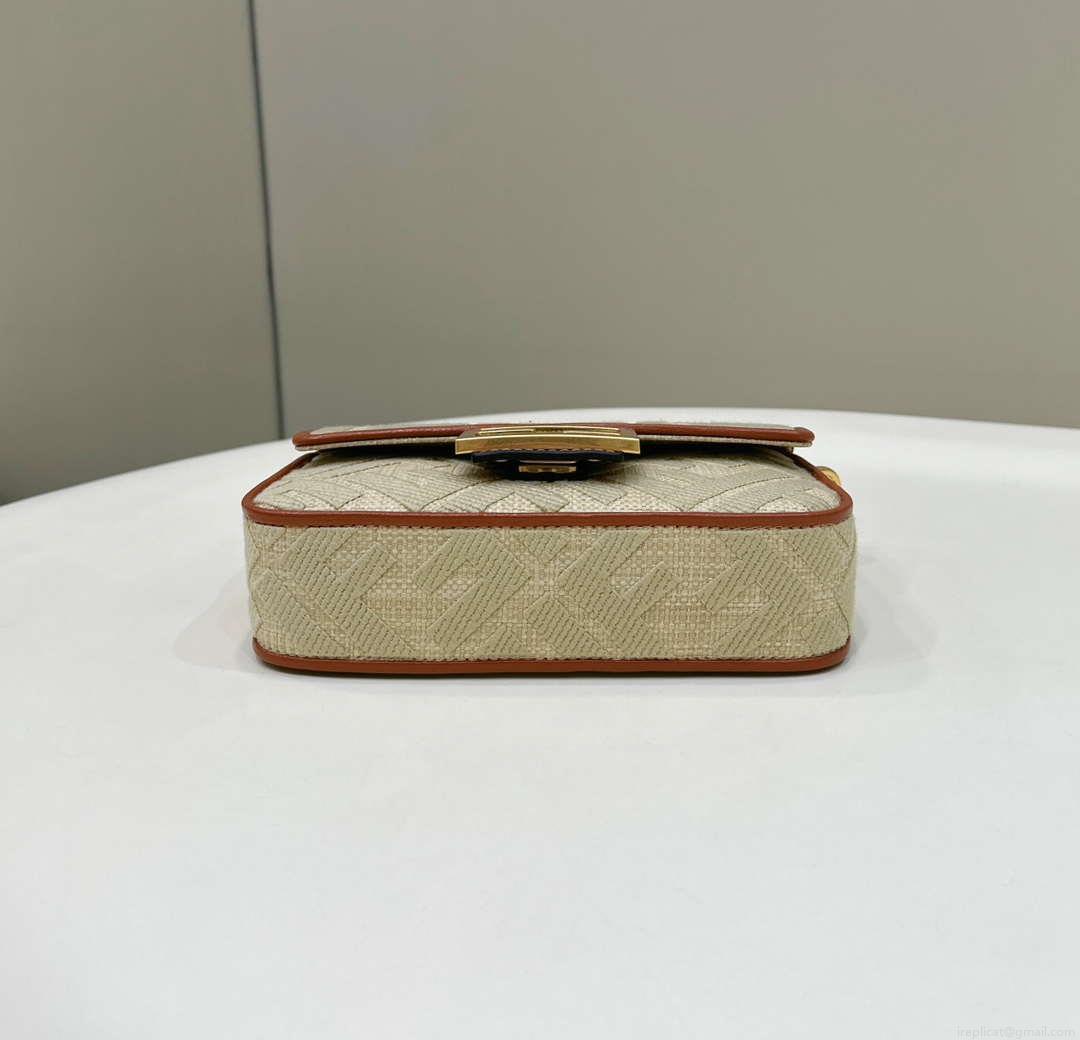 Fendi 8BS017 Mini Baguette Apricot canvas bag with FF embroidery 0159BS