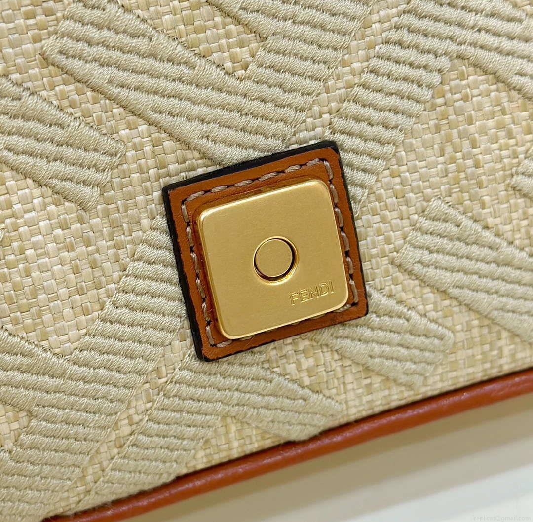 Fendi 8BS017 Mini Baguette Apricot canvas bag with FF embroidery 0159BS