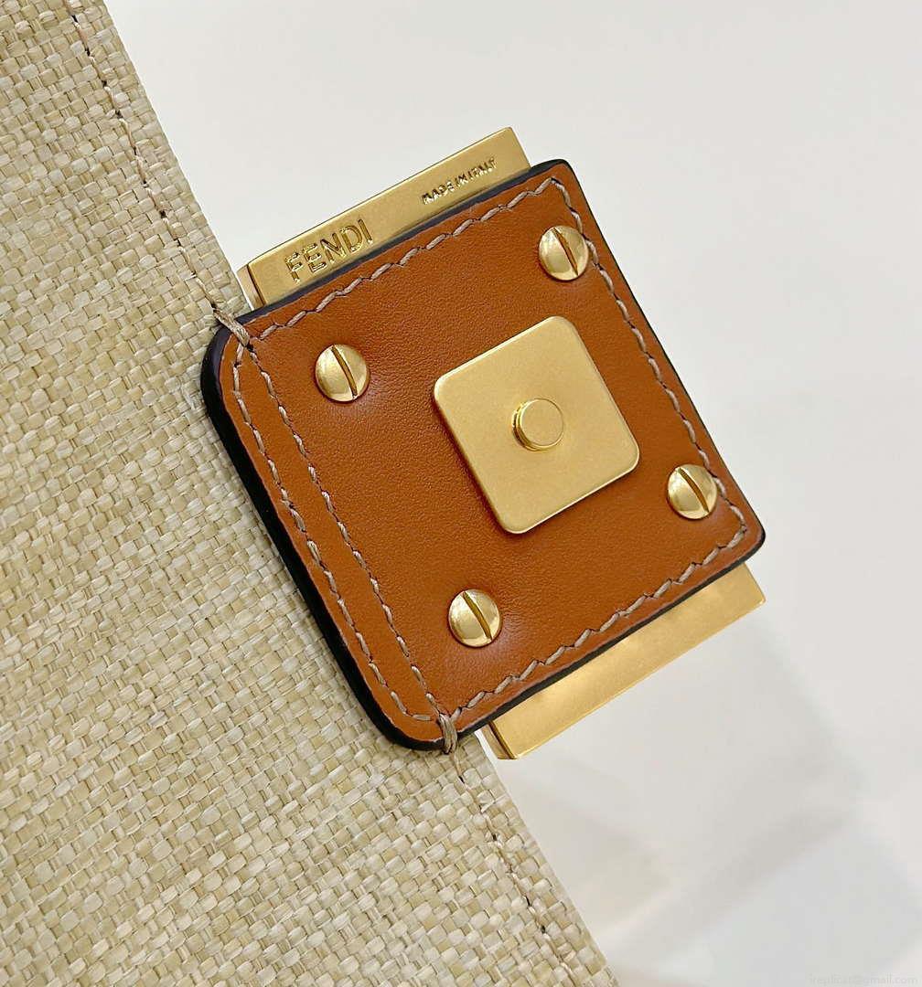 Fendi 8BS017 Mini Baguette Apricot canvas bag with FF embroidery 0159BS