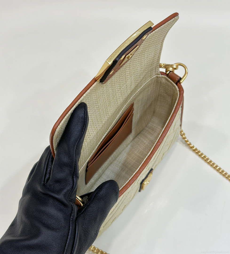 Fendi 8BS017 Mini Baguette Apricot canvas bag with FF embroidery 0159BS
