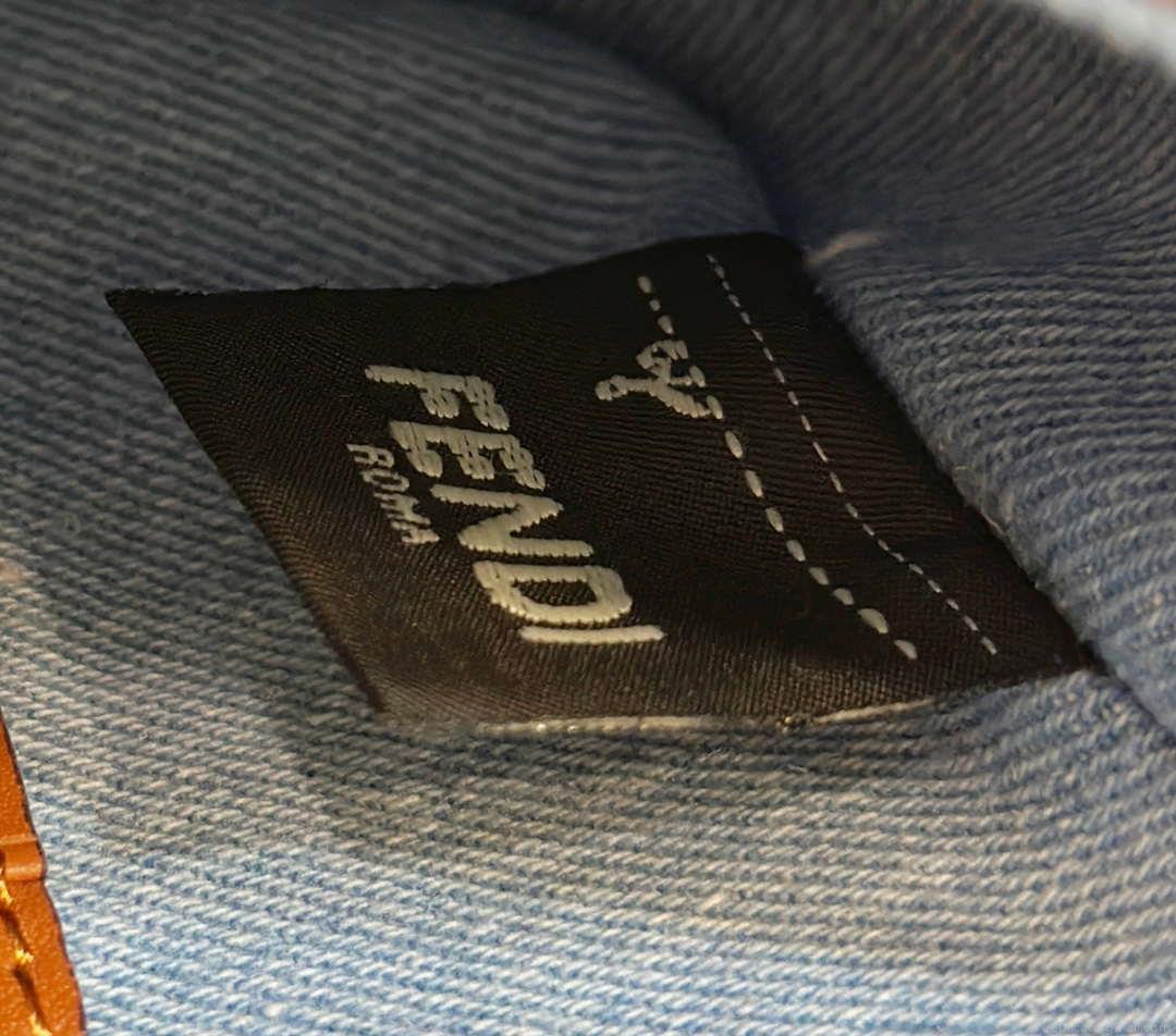 Fendi 8BS017 Mini Baguette Sky Blue canvas bag with FF embroidery 0159BS