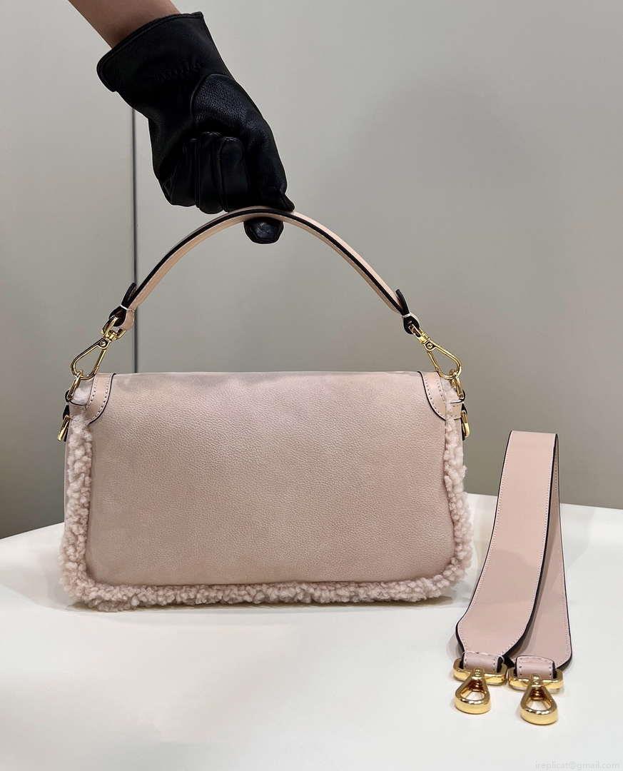 Fendi 8BR600 Baguette Medium Re-Edition bag in sheepskin Pink