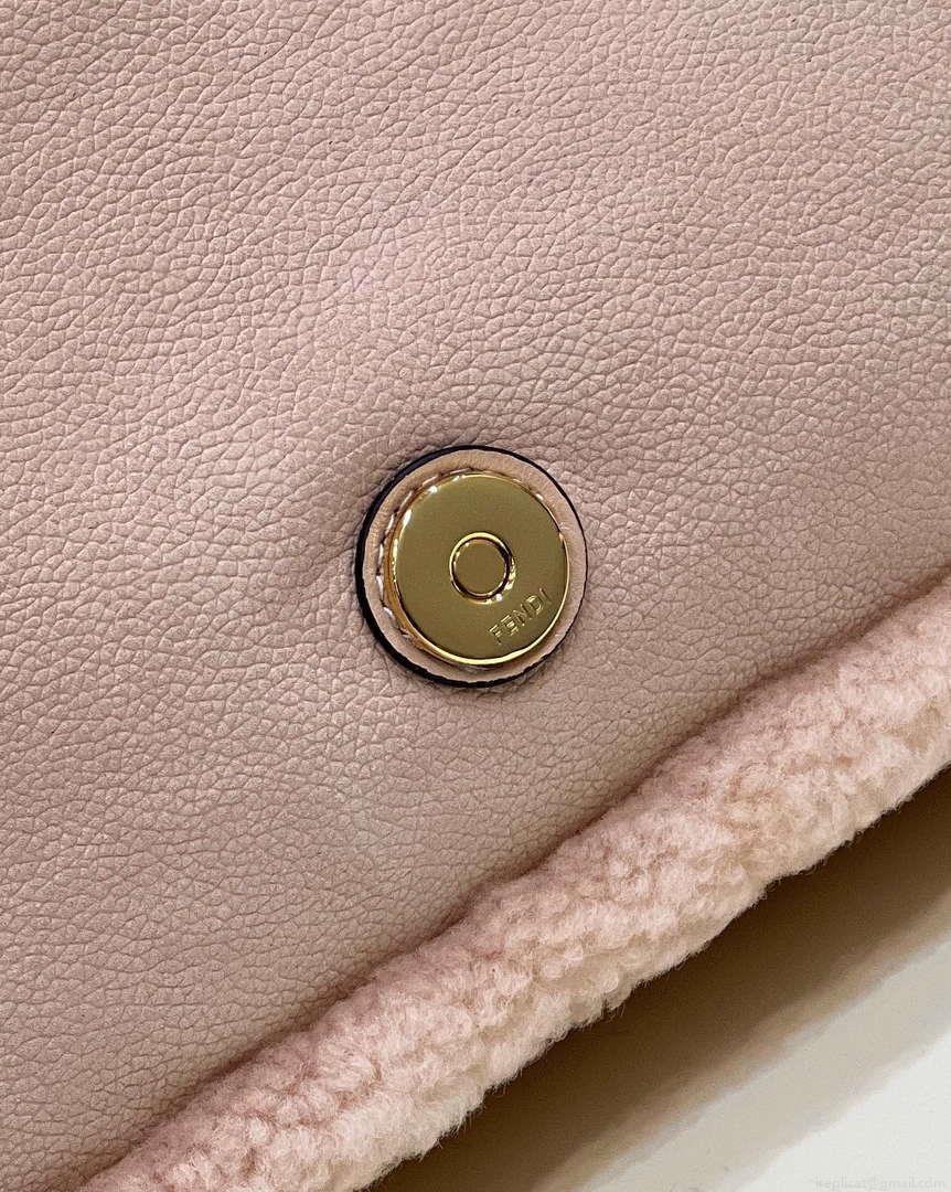 Fendi 8BR600 Baguette Medium Re-Edition bag in sheepskin Pink