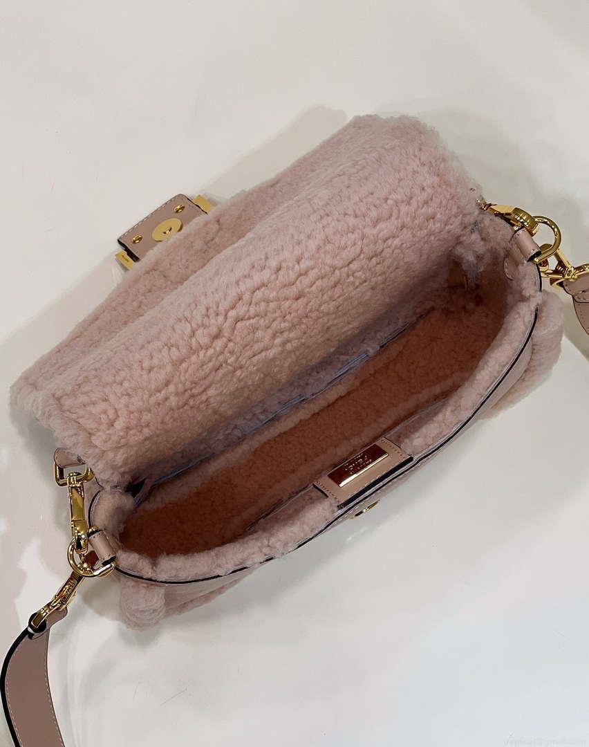 Fendi 8BR600 Baguette Medium Re-Edition bag in sheepskin Pink