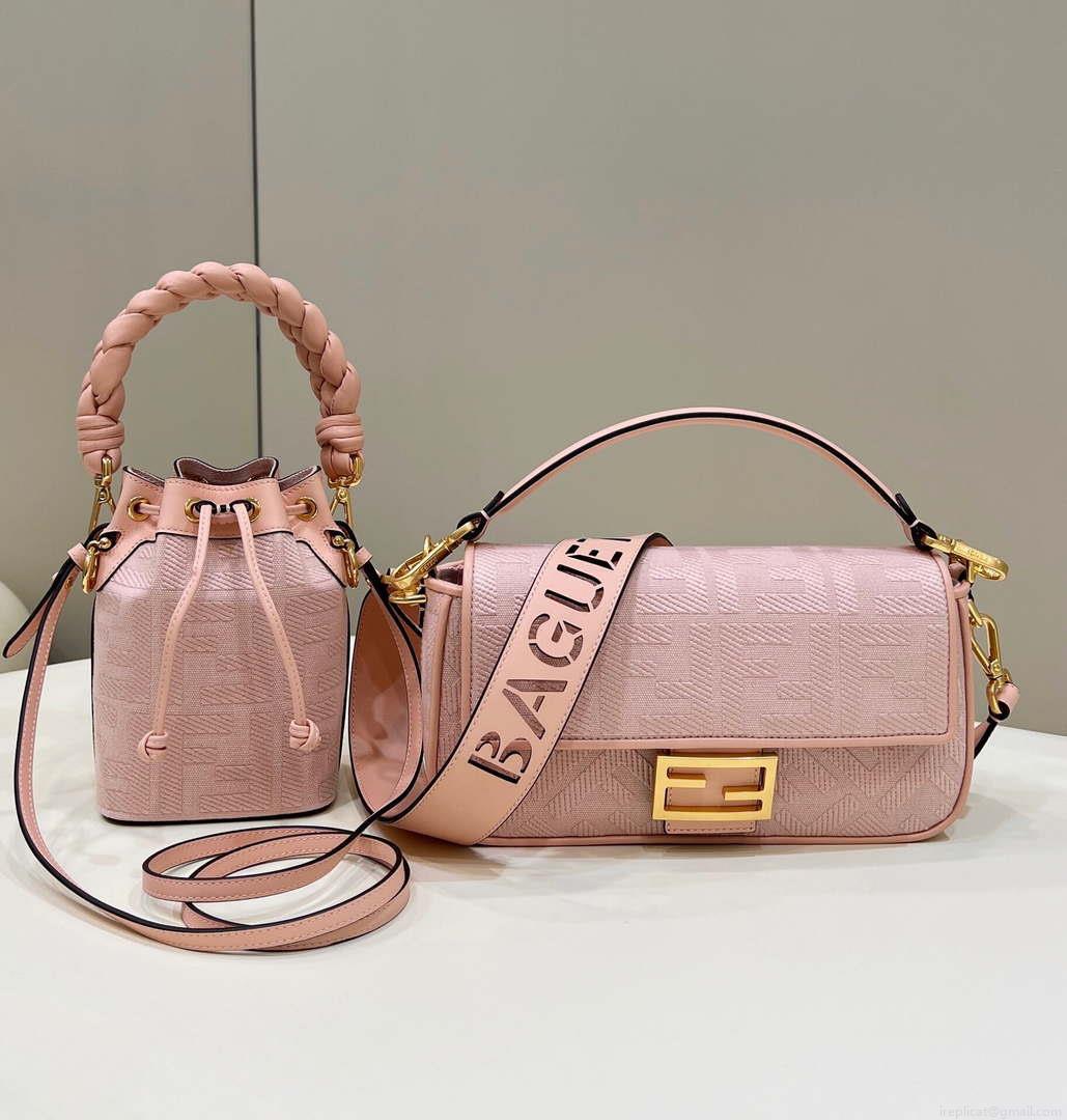Fendi 8BR600 Baguette Medium bag with FF embroidery 8598 Pink