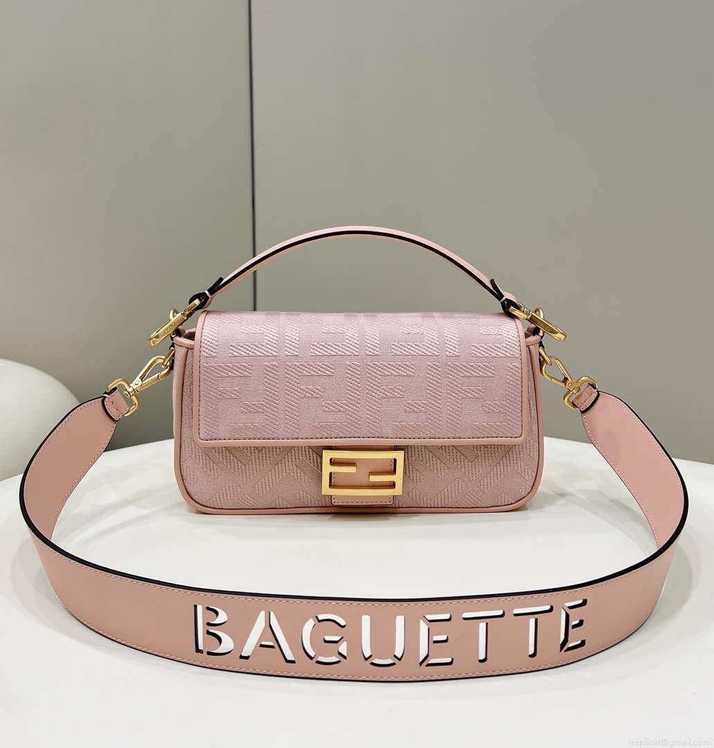 Fendi 8BR600 Baguette Medium bag with FF embroidery 8598 Pink