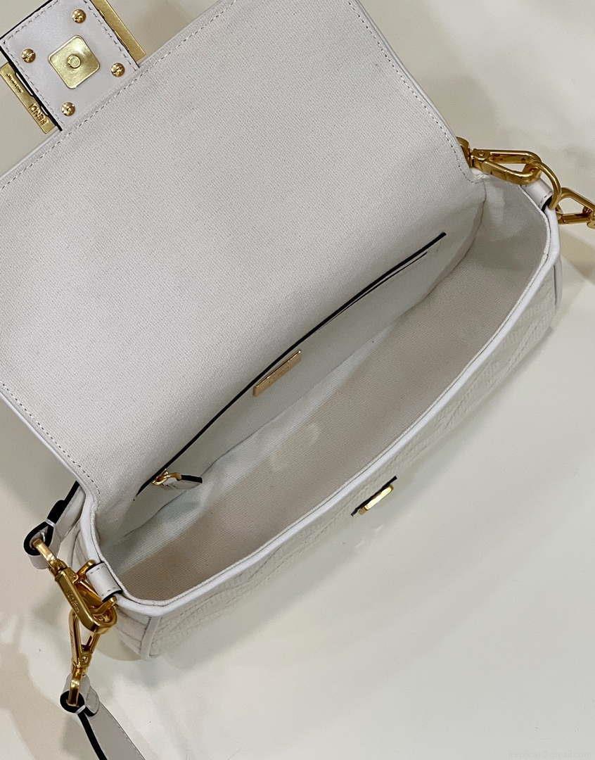 Fendi 8BR600 Baguette Medium bag with FF embroidery 8598 White