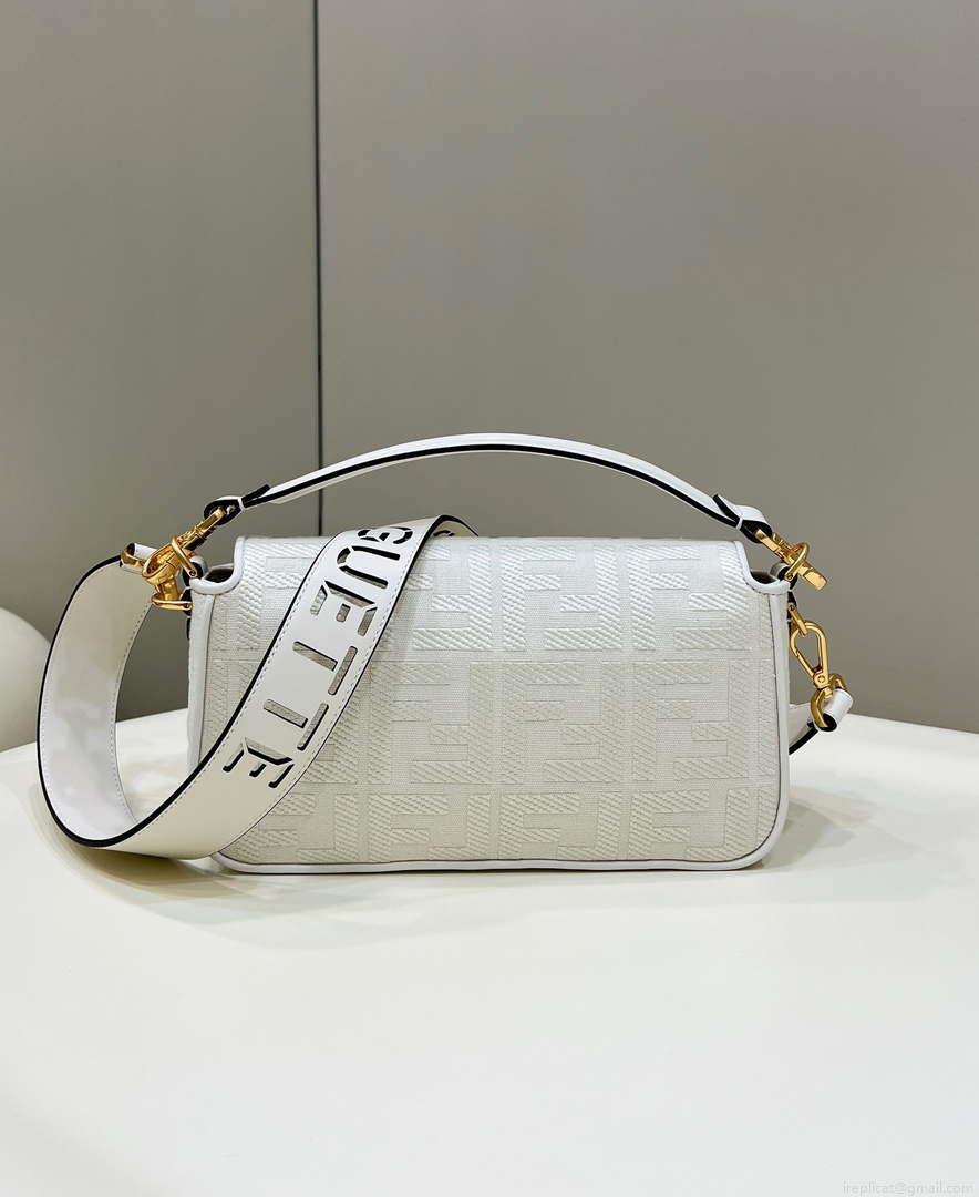 Fendi 8BR600 Baguette Medium bag with FF embroidery 8598 White