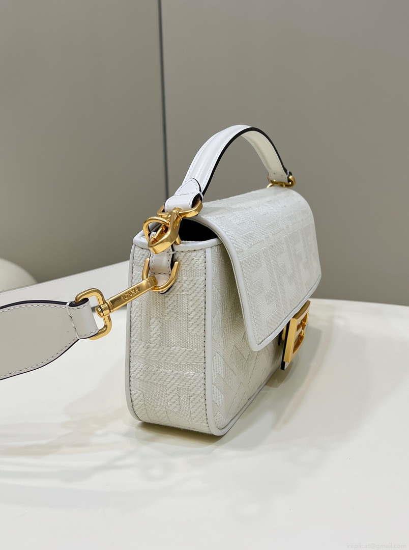 Fendi 8BR600 Baguette Medium bag with FF embroidery 8598 White