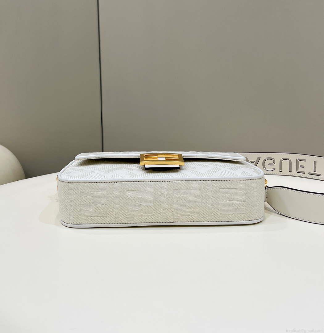 Fendi 8BR600 Baguette Medium bag with FF embroidery 8598 White