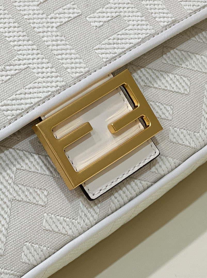 Fendi 8BR600 Baguette Medium bag with FF embroidery 8598 White